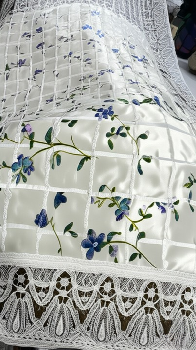 01 Meter Beautiful White Floral Dastarkhwan with Intricate Lace Border - Perfect for Traditional Dining | Dastarkhwan (30*49 inch)