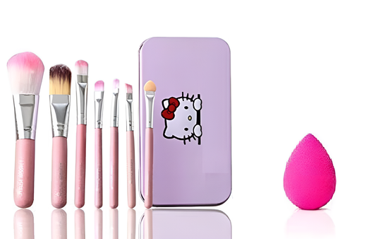 07 PCs Kitty Style Brushes  Makeup Brush Set | Complete Brush Kit for Professional and Beginner (Pink Color)