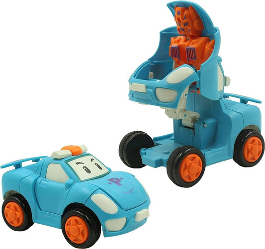 1 Pc - Pull Back Robot Car Toy - Push &amp; Go Convert Robot Cars Toys For Kids Boys Girls Baby Babies Friction Powered Vehicle - Random Color