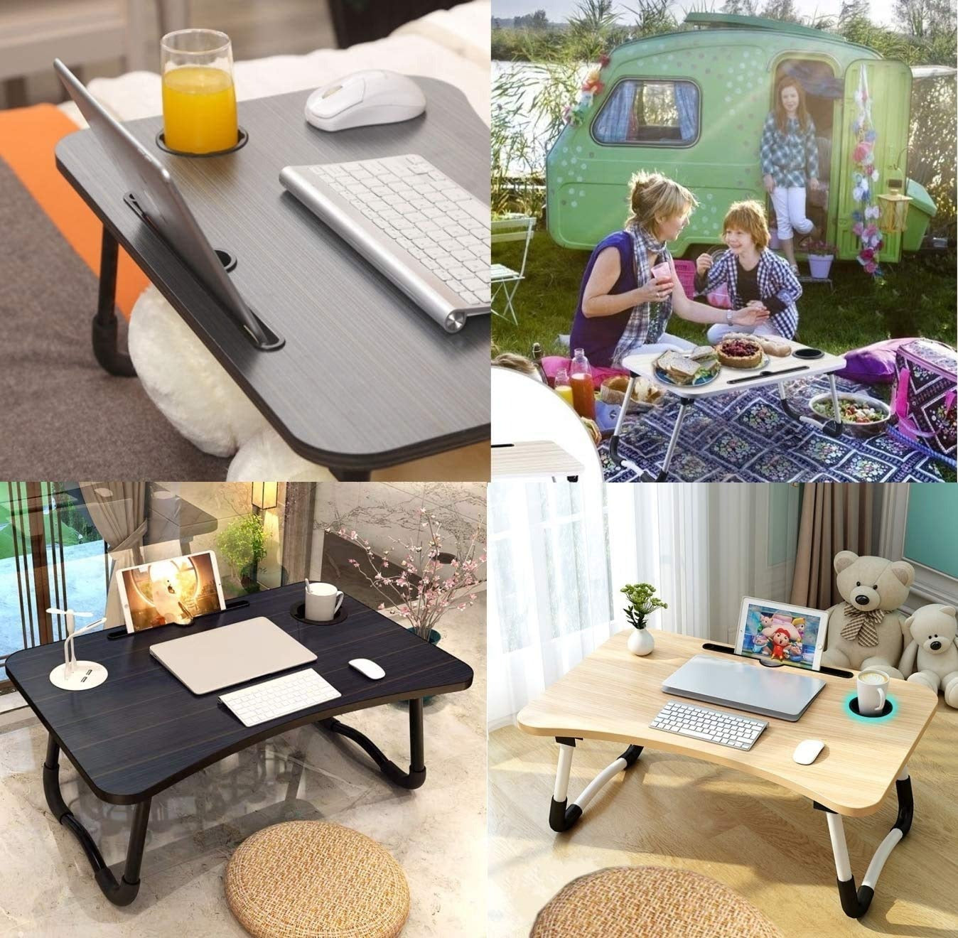 Wooden Laptop Table - Laptop Stand - Floor Table - Laptop table - Drawing Desk - Bed Tray Table Fold-able - Table Notebook Stand Reading Holder - Study Table - Portable Desk - Random Color