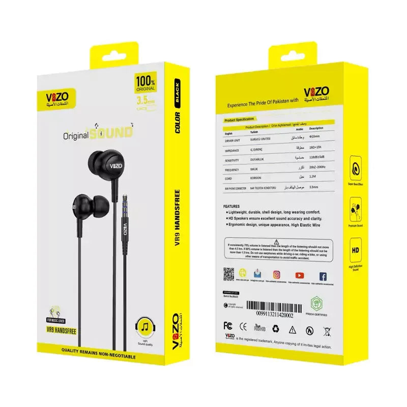 VR9 Micro â€“ Premium Wired Earphones with Dual IC Mic | Best Quality Hands-Free | Headphone | Hands-Free For Mobile Phone | Android Vr9 Micro Hands-Free