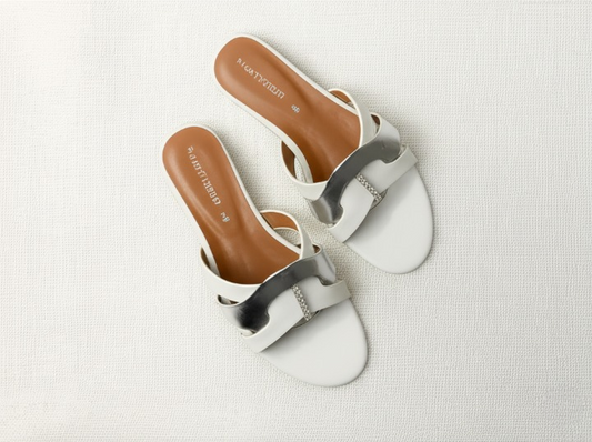 White &amp; Silver Premium Slippers â€“ Elegant Design, Comfy Feel &amp; Stylish Look | Shine with every step â€” comfort, elegance and class in one perfect pair | Slipper | Slipper For Women (With Box)