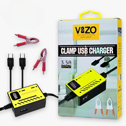 Vizo V5000 â€“ Multi-Port Clip Charger | V5000 â€“ 3.5A Multi-Port Clip Charger with Micro USB, Type-C &amp; USB-A | Versatile Clamp Design for Smartphones &amp; Tablets