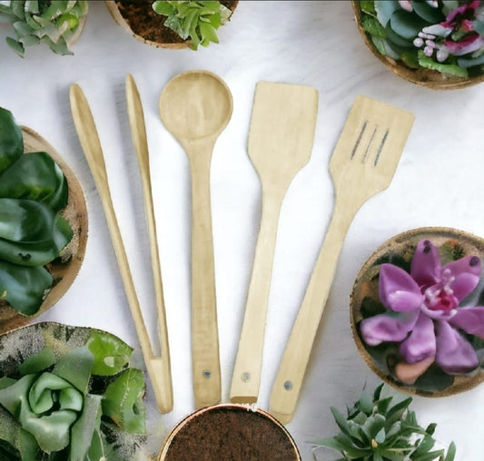 ( NW000436 ) Pack of 4 â€“ Wooden Spoon Set | Nonstick Teak Wood Kitchen Utensils for Cooking &amp; Serving