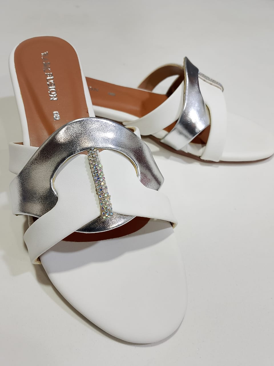 White &amp; Silver Premium Slippers â€“ Elegant Design, Comfy Feel &amp; Stylish Look | Shine with every step â€” comfort, elegance and class in one perfect pair | Slipper | Slipper For Women (With Box)