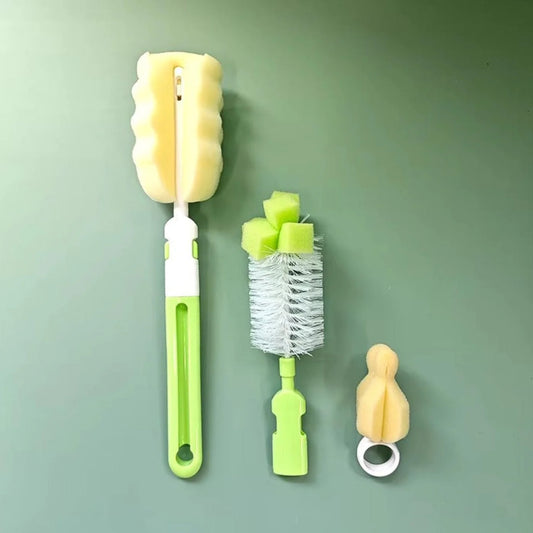 (pack of 3 )Baby Bottle and Teat Brush Set with Changeable Endings â€“ Bottle, Sponge, Straw, and Pacifier (random color