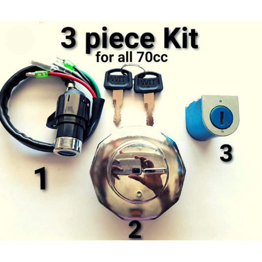 03 Pcs Lock Set For CD-70 MotorcycleÂ  and China Bike - 3 in 1 Lock Set - Best Quality Lock Set For Bike